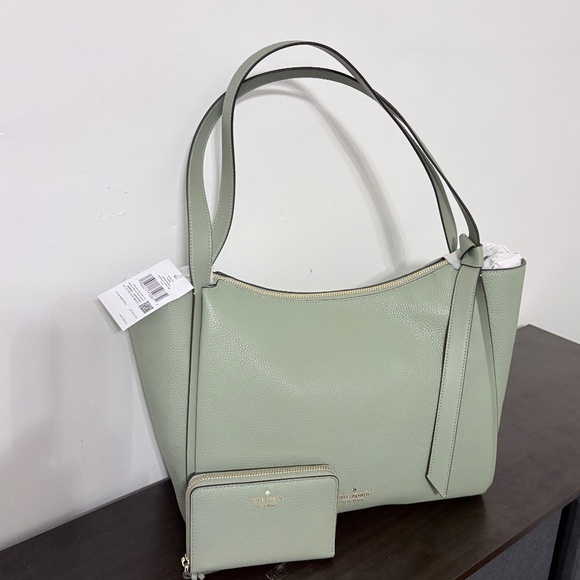 NWT Kate Spade Knott Tote + Wristlet Green - Picture 2 of 3
